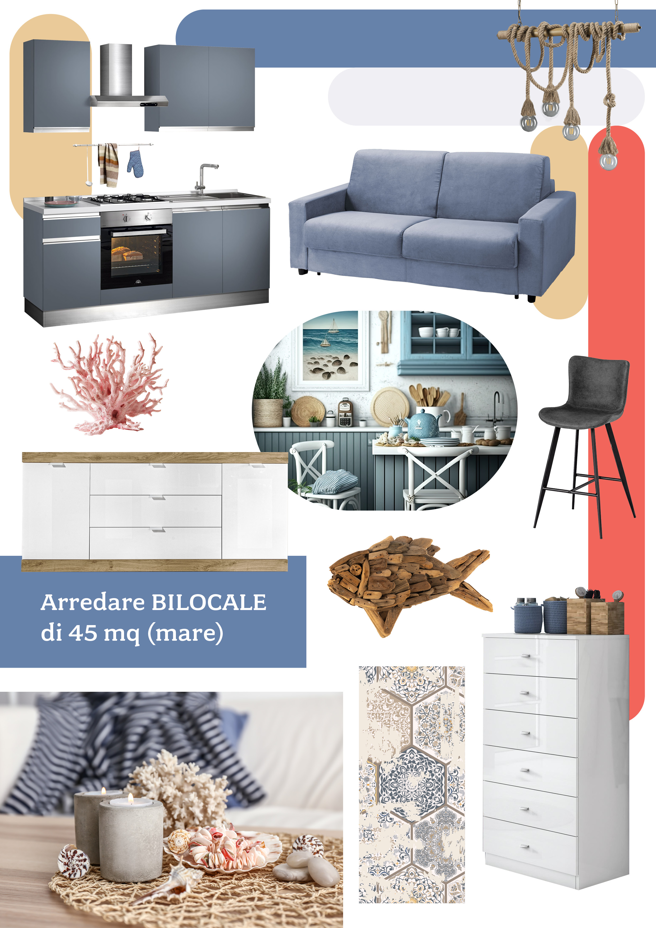 moodboard arredamento casa di 45 mq al mare