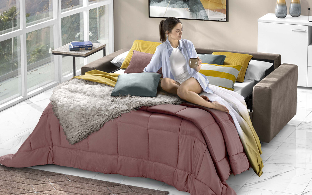 Divano letto 3 posti meccanismo a ribalta e rivestimento in fibra