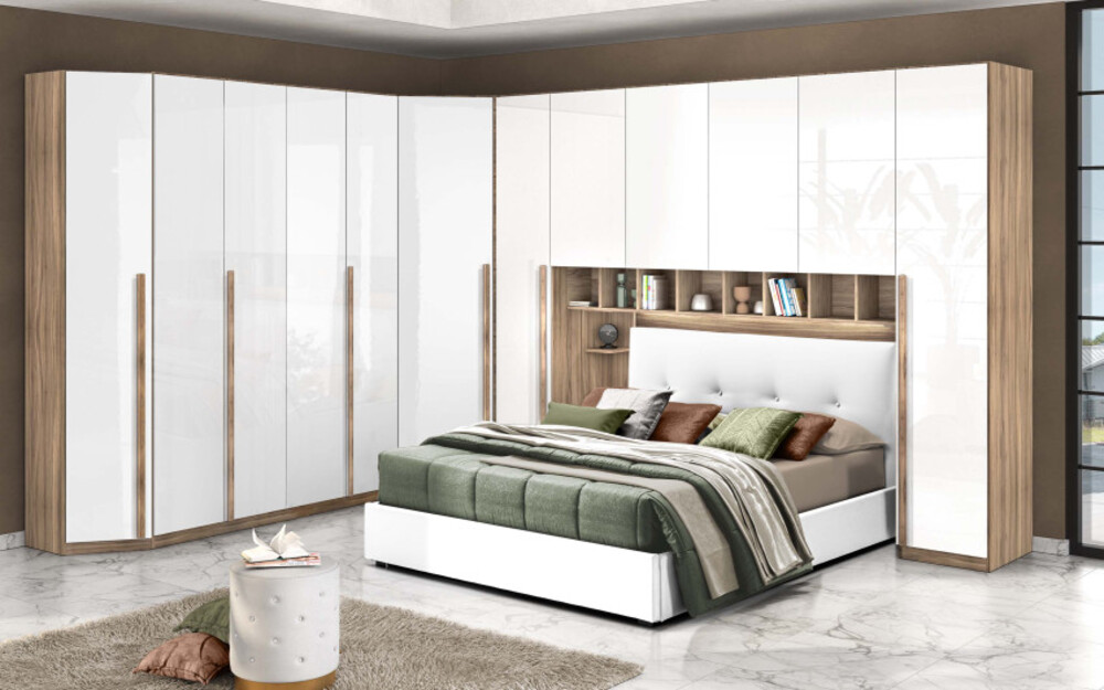 Soluzione armadio Sirio a ponte 6 ante, struttura salvaspazio per camera matrimoniale o cameretta