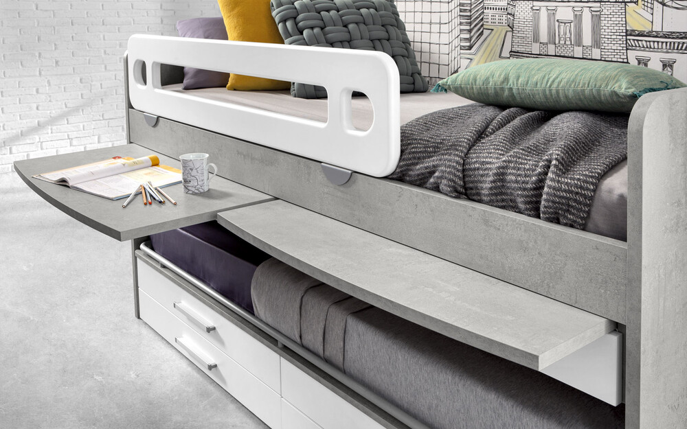 Letto a soppalco multifunzione con scrivania estraibile grigia