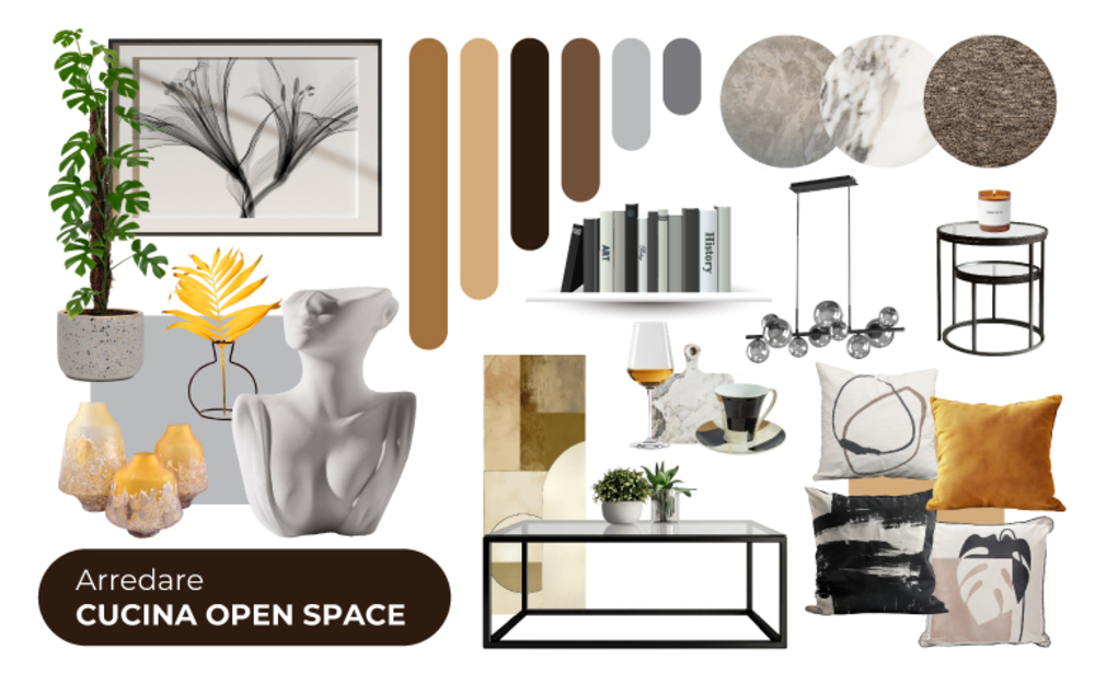 Moodboard soggiorno cucina open space Mondo Convenienza